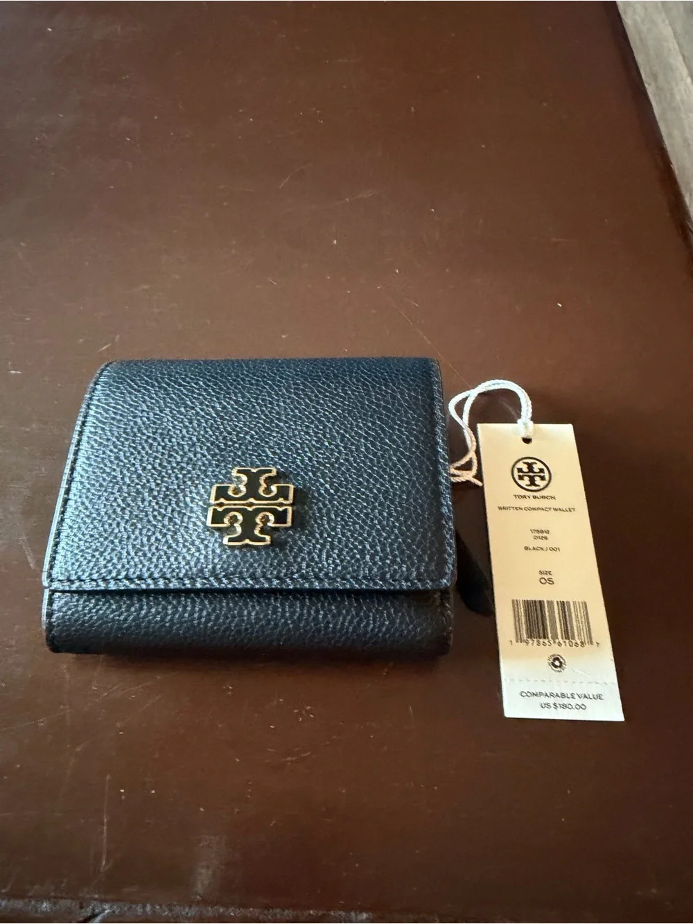 Tory Burch Britten Compact Wallet in black pebbled leather. - Picture 7 of 13